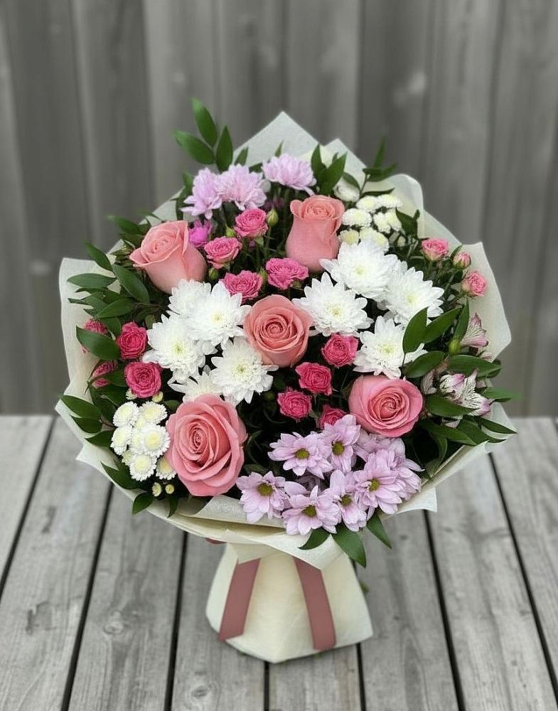 Букет цветов из: Альстромерии, Гвоздики, Розы и Хризантемы в Введенское