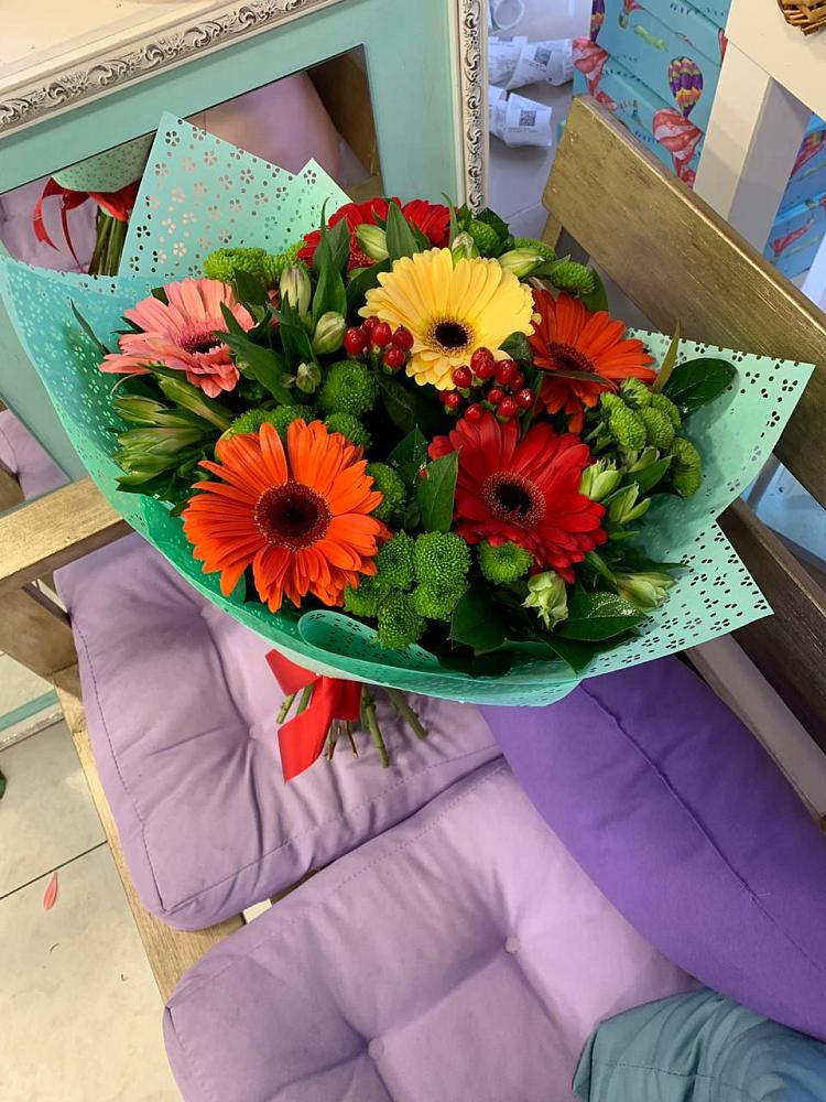 Букет цветов из: Герберы, Хризантемы и Альстромерии в Введенское