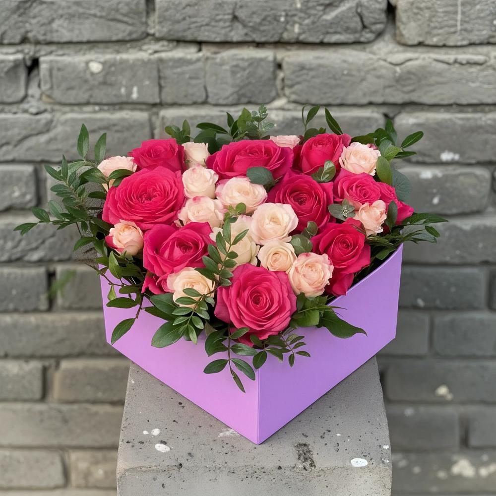 Цветочная композиция из Розы в коробке в Введенское