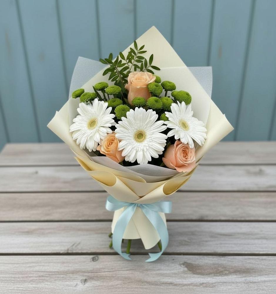 Букет цветов из: Герберы, Розы и Хризантемы в Введенское