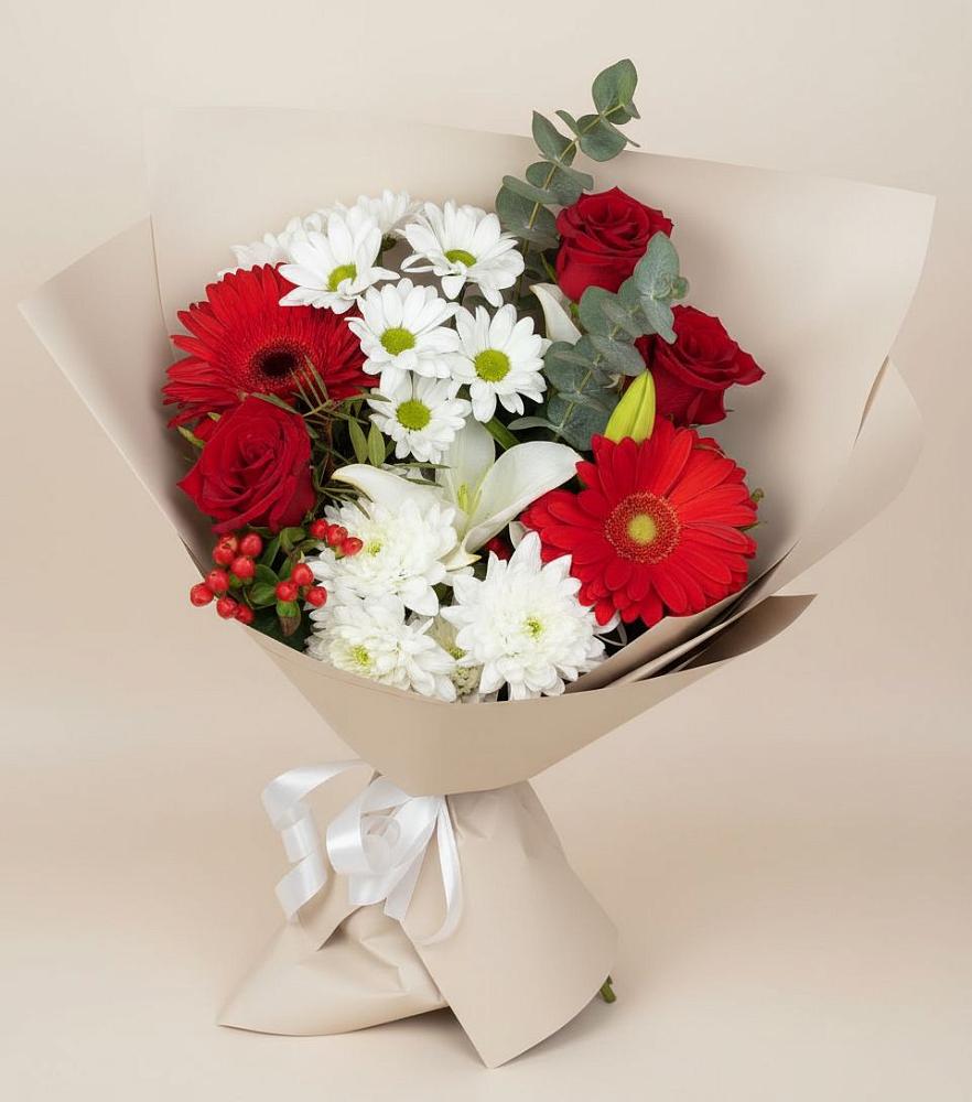 Букет цветов из: Розы, Хризантемы, Герберы и Лилии в Введенское