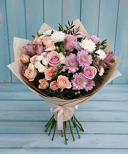 Букет цветов из:  Хризантемы, Розы и Альстромерии в Введенское